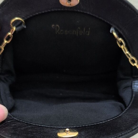 Elegant Vintage Rosenfeld Black Leather Shoulder Bag Gold Chain Link Strap - Picture 8 of 9
